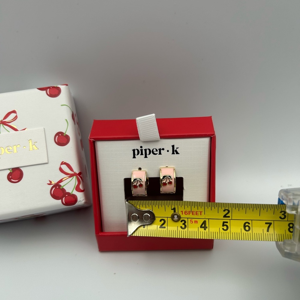 *New* Piper K Brass Hand Painted Light Pink and Cherry Earrings - Picture 3 of 5
